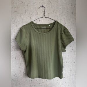 PacSun Olive Ribbed Short Sleeve Top